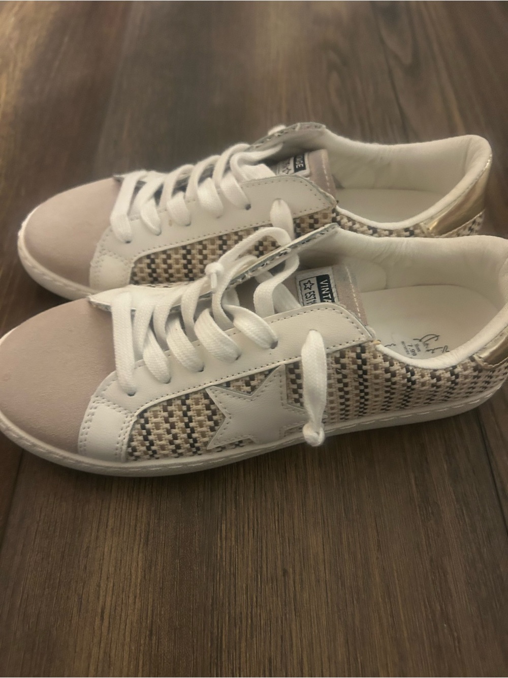 Vintage Havana Women's Beige, White and Black Woven Sneakers - Picture 2 of 14